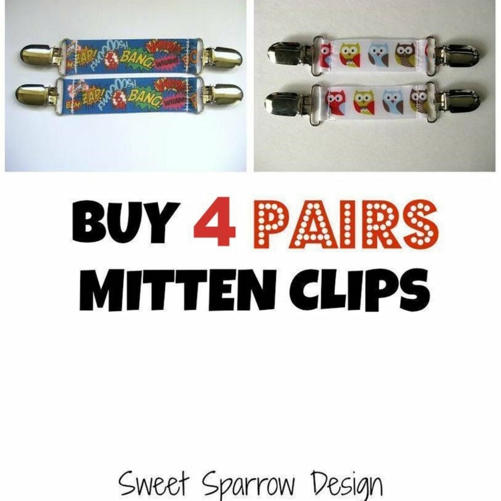 4 Pairs MITTEN CLIPS for Children Gloves, Gender neutral colors NWT
